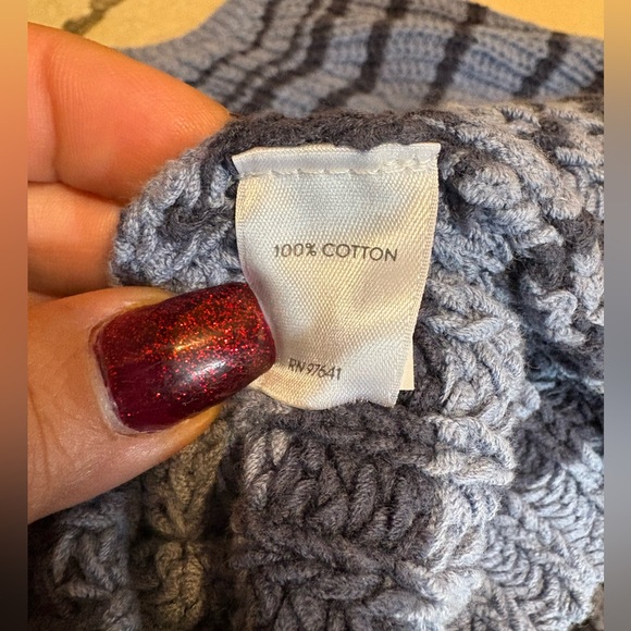 NWOT J. Jill Blue Stripe V Neck Waffle Knit Chunky Cotton Sweater Womens Size L - Picture 8 of 8